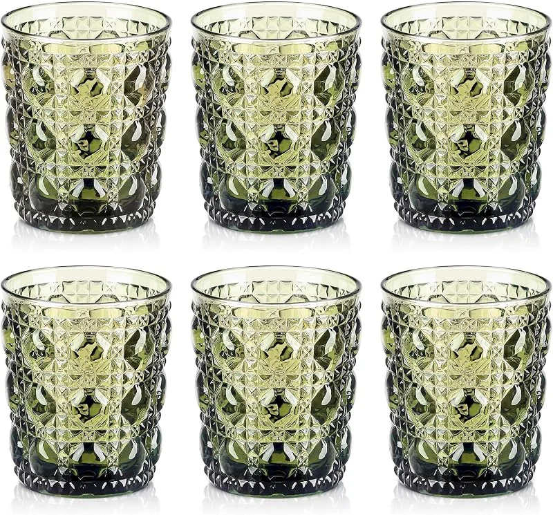 Visita la tienda de Joeyan Joeyan 320ml Vasos de Cristal agua Verde con Relieve Gemas, Juego de 6 — Adviento y mesa