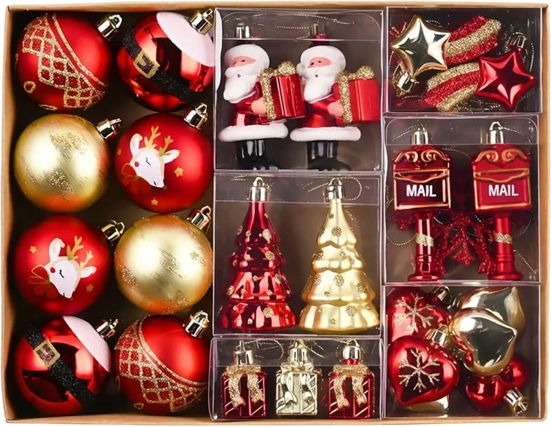 Visita la tienda de Valery Madelyn Valery Madelyn 40 Bolas de Navidad Plásticas, Árbol de Oro Rojo, Set de Adornos Navidad, Decoración — Decoracion Navidad