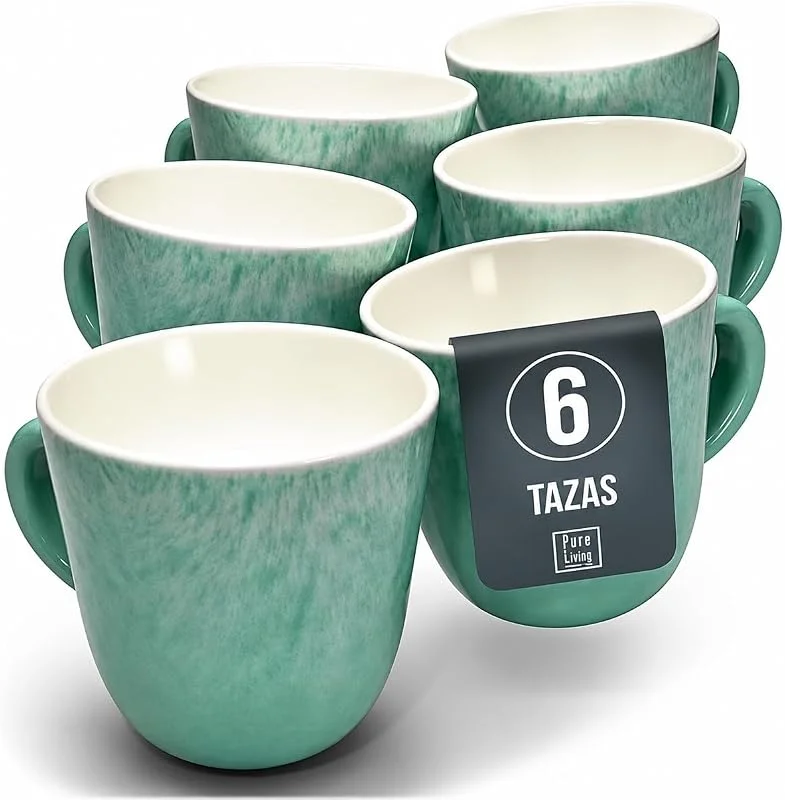Visita la tienda de PURE LIVING INTERIOR DESIGN Juego de 6 tazas de café Ibiza - Gres premium, resistente a los arañazos, apto para lavavajillas y microondas - Set de tazas de té y café de Pure Living en Turquesa — Adviento y mesa
