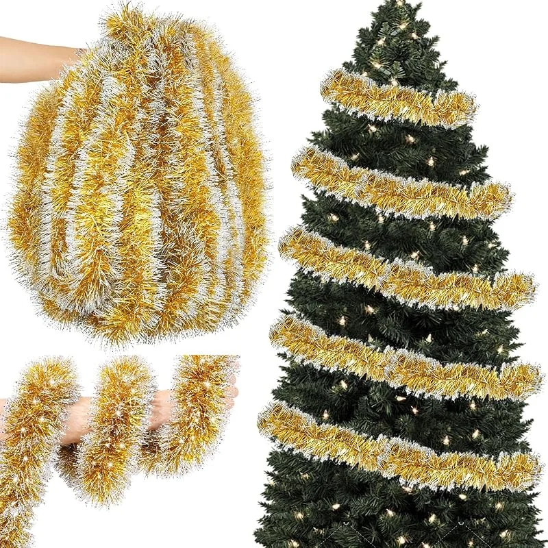 Axingqiwu 10m Guirnalda Arbol de Navidad, Espumillon Navidad Decoración Navideña Interior, Guirnaldas Natal de Abeto Artificial Verde y Dorado Christmas Garland (Oro) — Decoracion Navidad