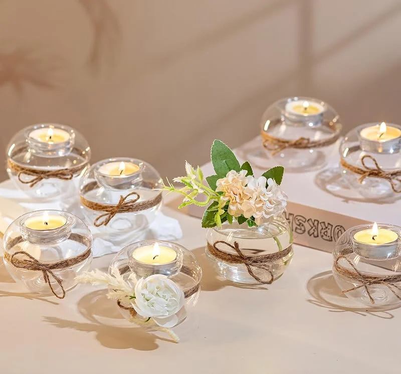 Visita la tienda de Nuptio Portavelas Tealight de Vidrio Transparente de 12 Piezas, 2 Tipos de Uso Portavelas Votivo, Decoración de Mesa Regalo Ideal para Bodas, Fiestas, Eventos — Cena a la luz de velas