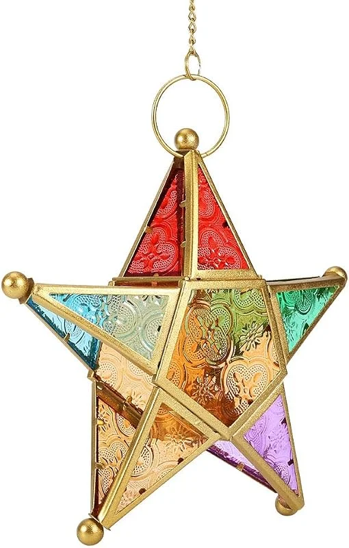 Visita la tienda de Tyenaza Linterna de Estrella Colgante Marroquí, Adornos Colgantes de Farol de Estrella, Candelabro Colgante de Pentagrama de Cristal Colorido, Adorno para Terraza al Aire Libre, Bodas Fiesta de Cumpleaños — Adviento y mesa
