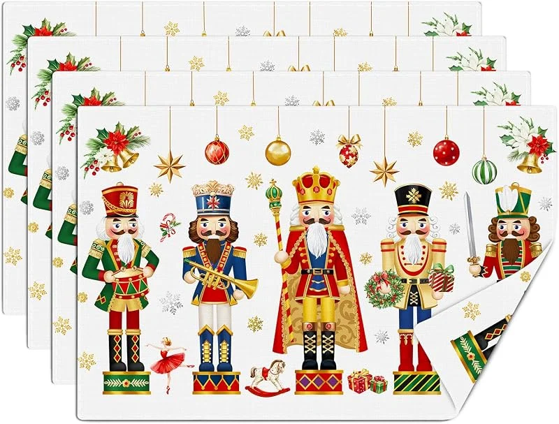 Visita la tienda de comfoyar comfoyar Juego de 4 Manteles Individuales Soldado Cascanueces, Salvamanteles Individuales de Manteles Lavables Cascabel Nieve Navidad Lino para Cocina Comedor, Fiestas y Decoración de Mesa 30x45cm — Hogar y cocina