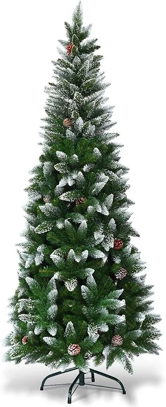 Visita la tienda de COSTWAY COSTWAY Árbol de Navidad Slim, Estrecho 180cm, Nevado con 29 Piñas — Decoracion Navidad