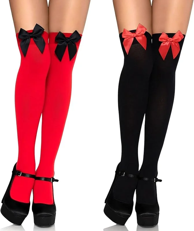 Fangshu 2 Pares Calcetines Largos Mujer con Lazos Calcetines Altos Mujer Hasta La Rodilla Adecuado para Halloween, carnaval, mascaradas y otras ocasiones — Ropa Navidad