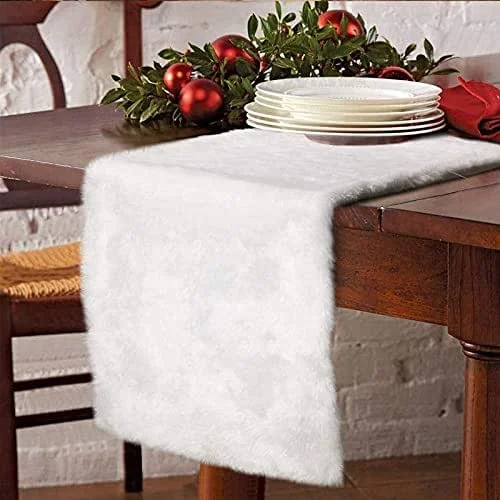 Herbst Camino de mesa de Navidad en color blanco, de piel sintética, para decoración navideña, 38 x 180 cm — Hogar y cocina