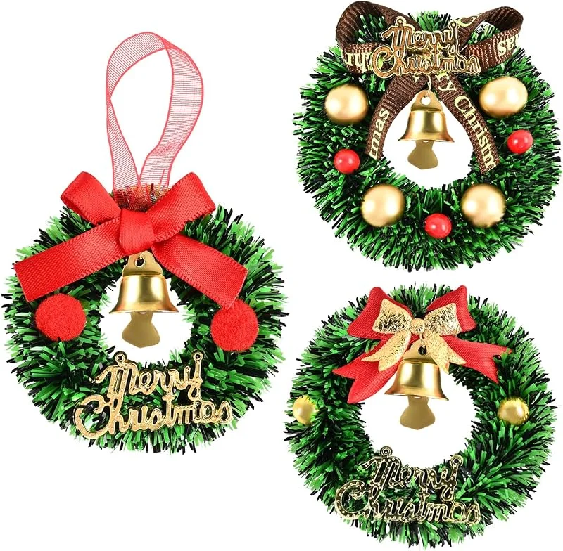 Dereine 3pcs Mini Corona de Navidad, Corona Navideña para Puerta, 6CM Adornos Navidad Corona, Adecuado para Decoración de Casas de Muñecas, Colgante de Decoración de árbol de Navidad — Decoracion Navidad