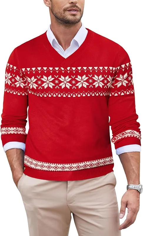 Visita la tienda de COOFANDY COOFANDY Jersey Navideño para Hombre de Cuello en V Suéter de Punto Fino de Manga Larga Pulóver de Navidad para Fiestas de Invierno — Ropa Navidad