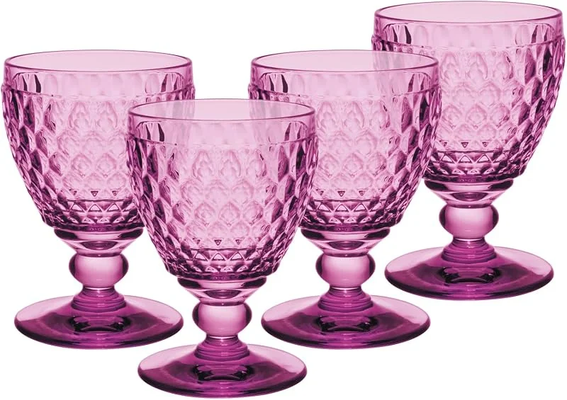 Visita la tienda de Villeroy & Boch Villeroy & Boch Boston Berry Juego de 4 copas de vino blanco, 230 ml, copas de vino de colores con patrón facetado, cristal para vino blanco, apto para lavavajillas, color rosa — Vino y mesa festiva