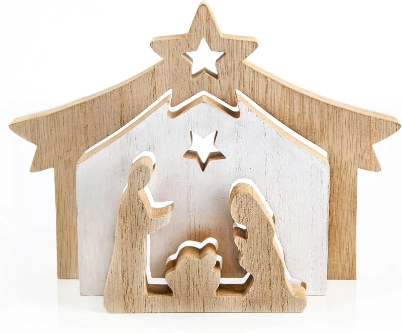 Visita la tienda de Logbuch-Verlag Logbuch-Verlag Belén Madera pequeño, 20 x 14 cm: decoración navideña Natural, Pesebre Navidad con María José y Niño Jesús, Figuras Decorativas para Mesa y Ventana, Adorno Interior Elegante — Decoracion Navidad