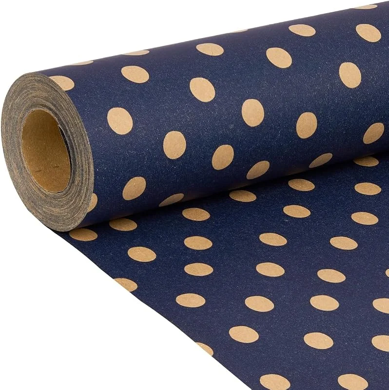 DOJoykey Papel de regalo de papel kraft de Navidad: papel de regalo reciclable de lunares azules para Navidad, cumpleaños, boda, día de Acción de Gracias, 43 cm x 15 m — Envoltorio regalo