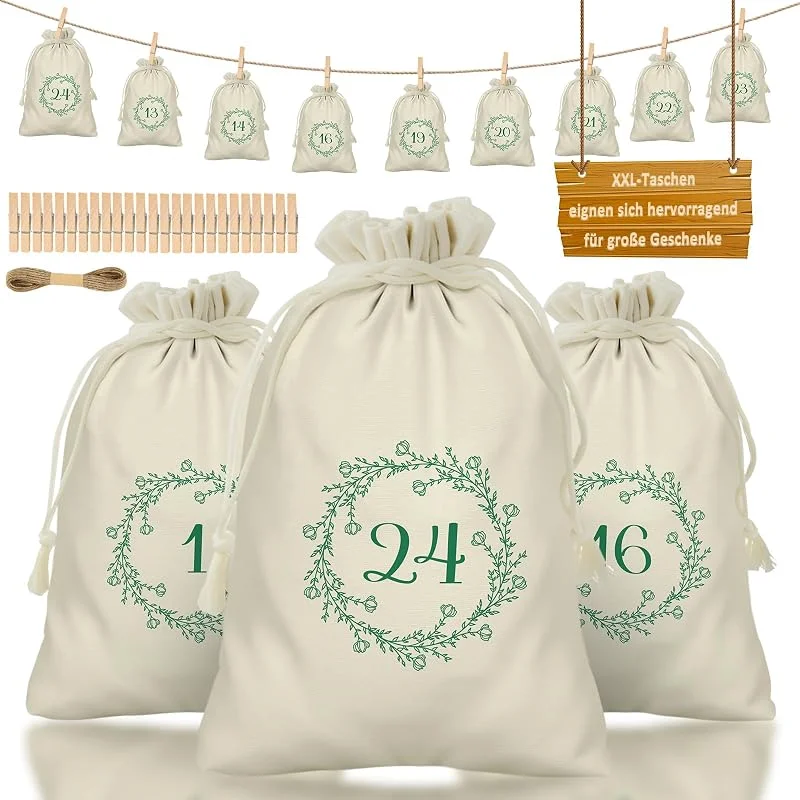 Bskzythral Calendario de Adviento XXL para rellenar de terciopelo, 2 tamaños — Adviento y mesa