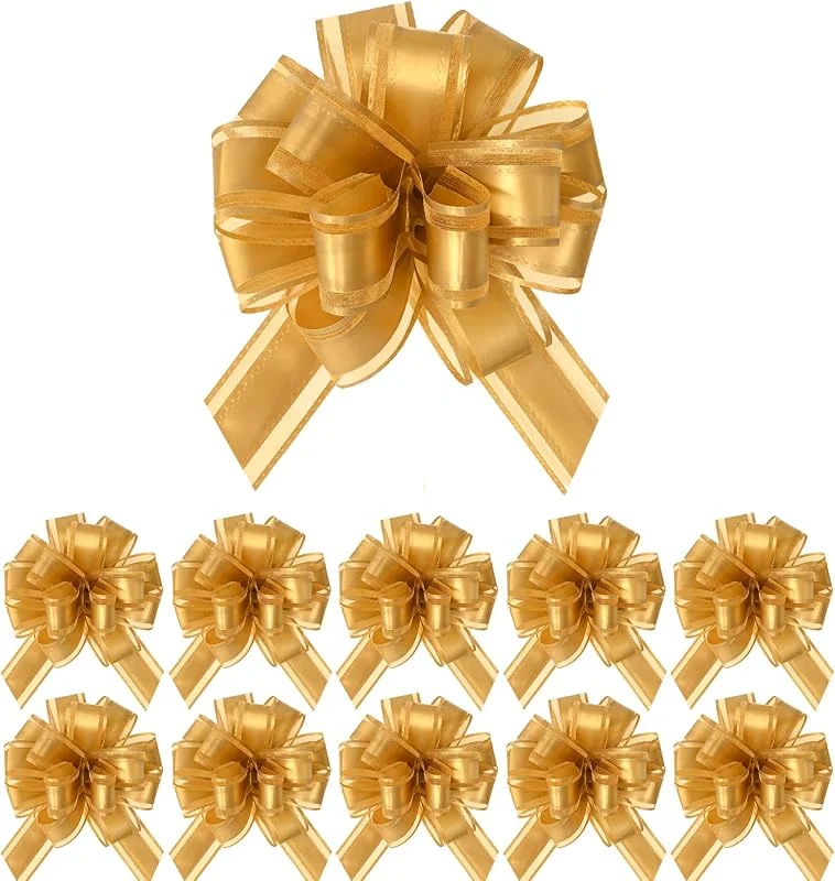 DIPZO 10 Lazos Dorados de 10cm, Cintas de Organza Borgoña para Envolver Regalos, Decoración Navideña, Coches de Boda, Cumpleaños, Cestas — Envoltorio regalo
