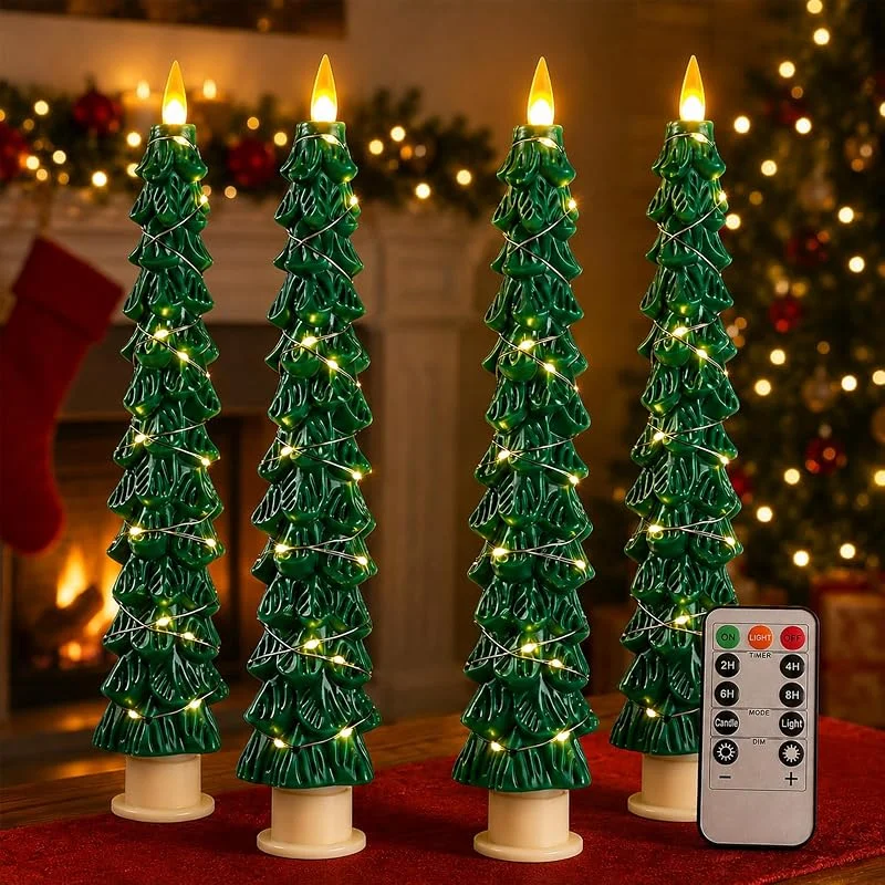 Yaolisin Velas Sin llama para árbol de Navidad, Paquete de 4 Candelabros LED Cónica — Luces Navidad