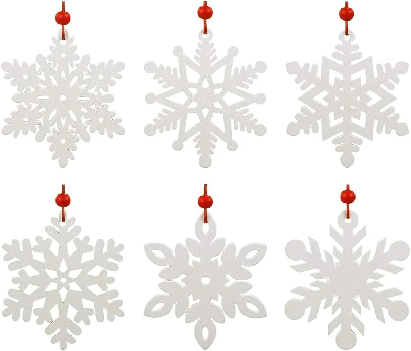 LEMESO 24 Copos de Nieve de Madera Blanco Adornos Arbol Navidad, 7cm — Decoracion Navidad