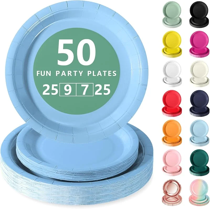 Nkaiso Platos Desechable, 50 Piezas Azul Celeste Vajilla de Fiesta Set -25x 23cm & 25 x 18cm Platos de Carton, legante y Resistente para Bodas, Cumpleaños y Eventos — Adviento y mesa
