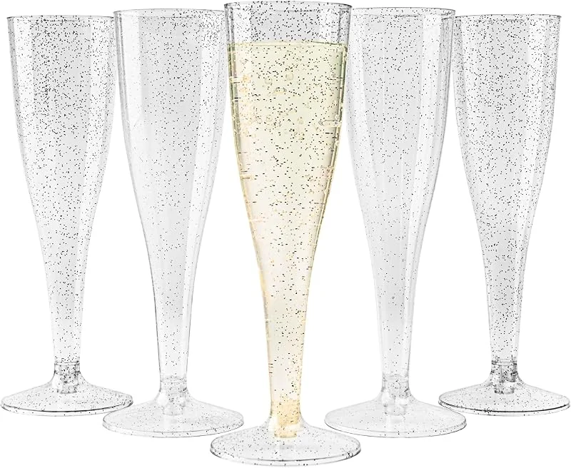 Visita la tienda de MATANA MATANA 48 Flautas de Champán de Plástico con Brillos Plateados, 133ml - Elegantes, Resistentes y Reutilizables - Copas de Champán para Bodas, Cumpleaños, Navidad y Fiestas — Vino y mesa festiva