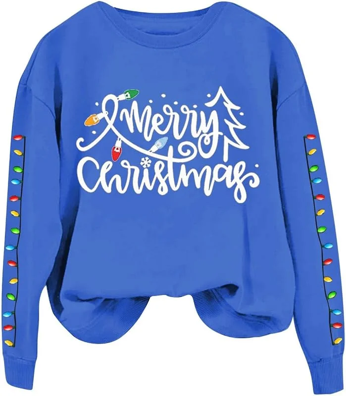 Generic HUIFUAO Sudaderas de Navidad para mujer, suéter feo de Navidad para mujer, cuello redondo, sudadera de manga larga, suéteres de Navidad para mujer — Ropa Navidad