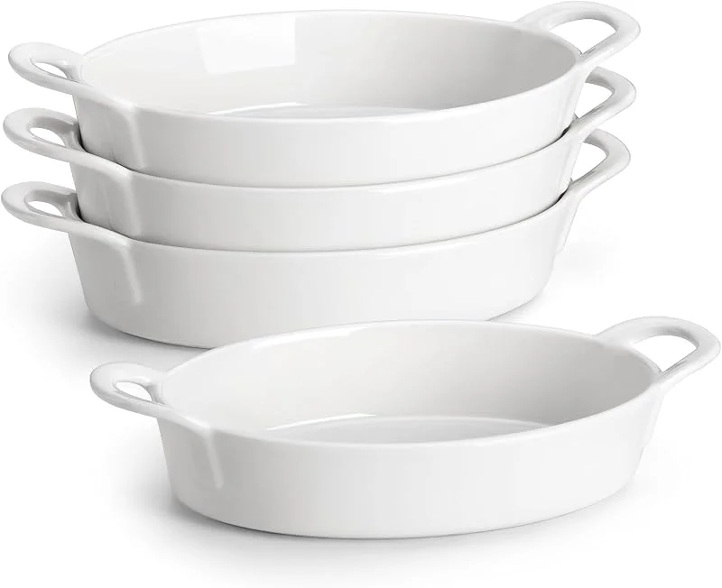 Visita la tienda de MALACASA MALACASA Serie BAKE, Juego de 4 Bandeja Horno Ceramica Ovaladas, 670ml Fuente para Horno Pastelería con Asas, Plato Hornear Ceramica para Lasañas, Pasteles, Tapas y Más - 20, 7cm(Blanco） — Hogar y cocina