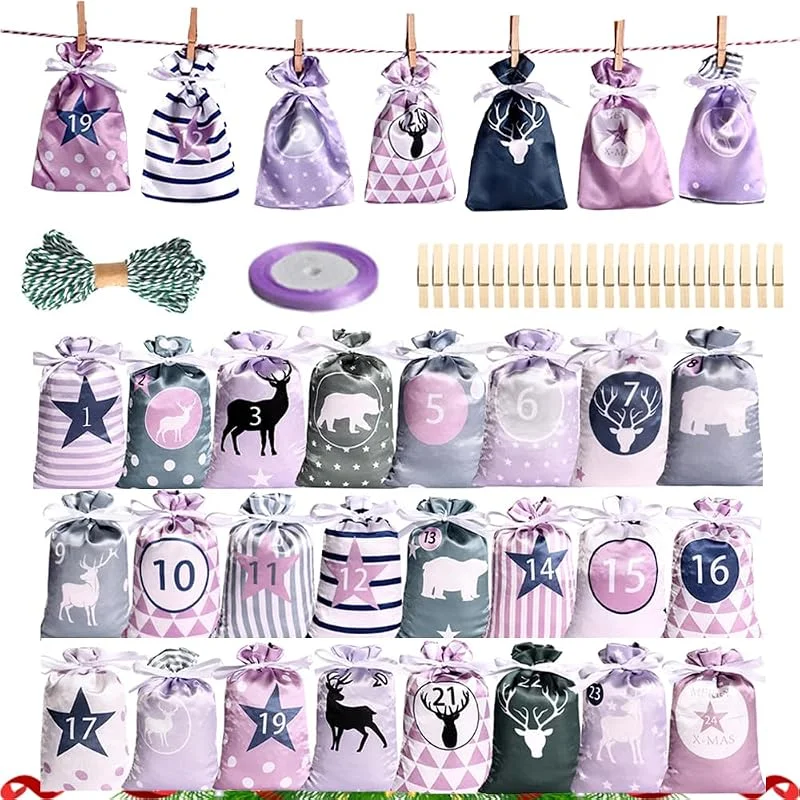 ZDQC 24 Bolsa Regalo Navidad Calendario de Adviento, Bolsa para Calendario de Adviento, DIY Bolsa de Regalo Navidad, DIY Calendario de Adviento Navidad, Calendario de Adviento para Rellenar — Adviento y mesa