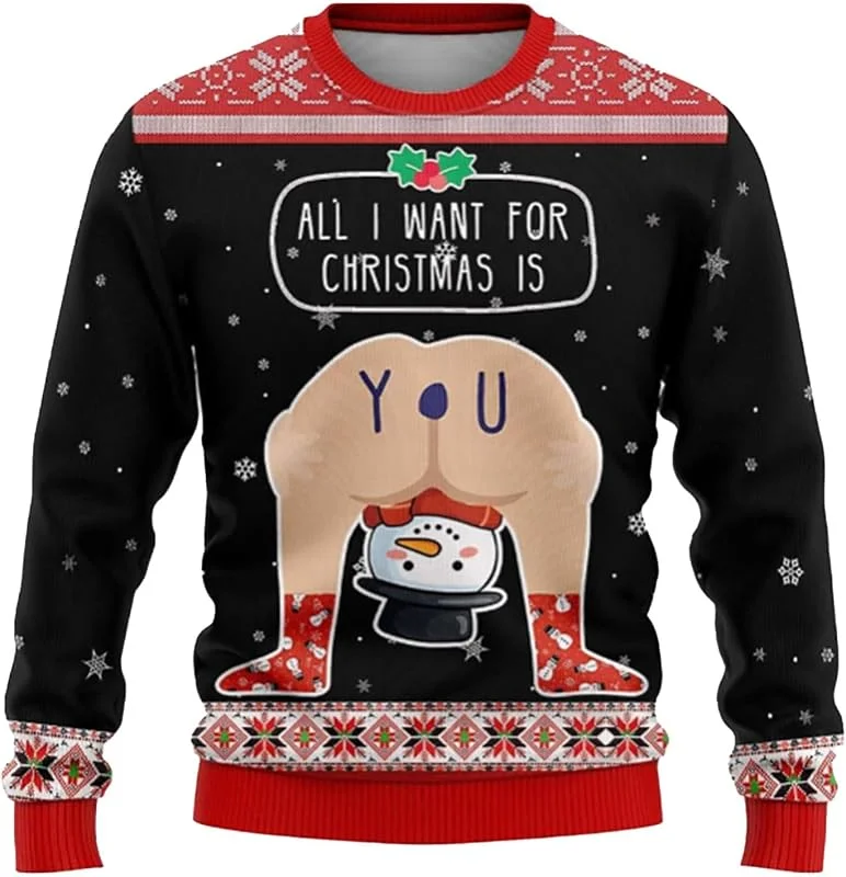 Genérico Jersey de Navidad para Hombre con Estampado 3D Ugly Christmas Sweater Unisex Couple cárdigan Papá Noel Impresión Regalos — Ropa Navidad