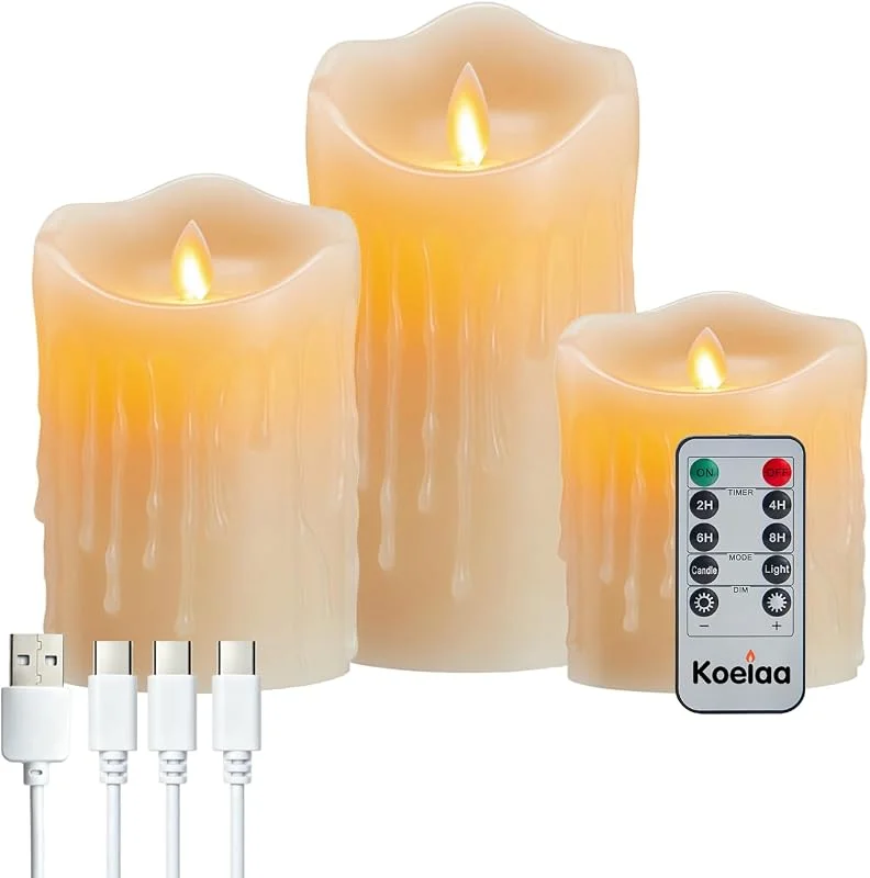 Koelaa Pack de 3 Velas LED Recargables Sin Llama - Efecto Llama Parpadeante con Mando a Distancia, Temporizador 2, 4, 6, 8H - Velas Decorativas sin Llama para Navidad, Bodas, Cenas Románticas y Hogar — Cena a la luz de velas