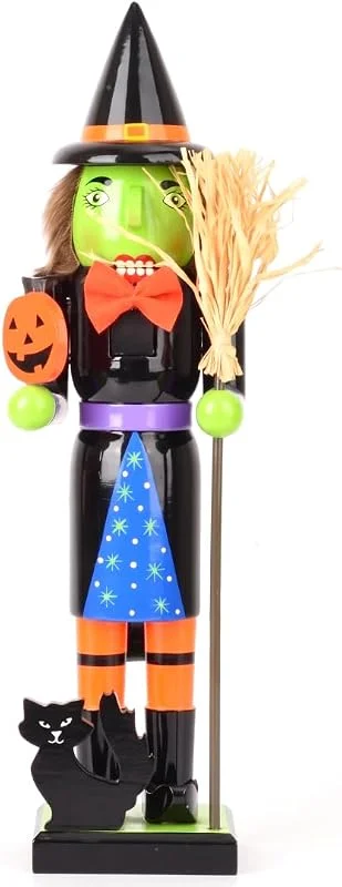 Bemonew Figuras de cascanueces de Halloween, cascanueces de madera, figura de bruja de Halloween, verde, 14.96 pulgadas — Decoracion Navidad