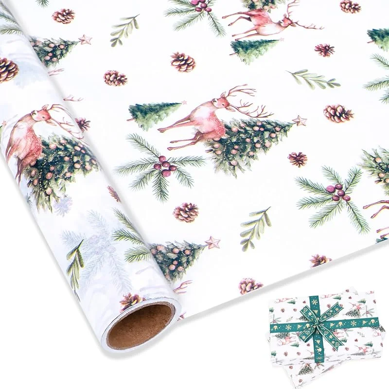 Visita la tienda de Larcenciel Larcenciel Rollo de Papel de Seda Navidad, 10 m x 43 cm Elegante Papel Seda para Envolver de Verde con Renos y Árboles de Navidad, Exquisito Embalaje Regalo para Año Nuevo Fiesta Cumpleaño Boda DIY — Envoltorio regalo