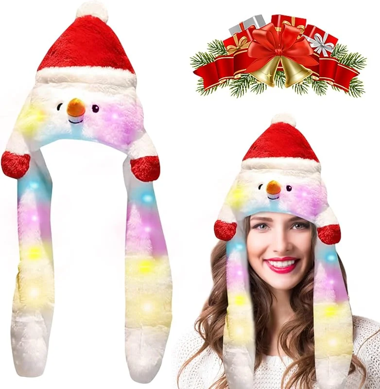 Qunkun Gorro de Navidad, gorro de Papá Noel, gorro de peluche de Papá Noel, gorro de Papá Noel, divertido gorro de Navidad con orejas móviles, sombrero de Papá Noel para fiestas, adultos y niños — Ropa Navidad