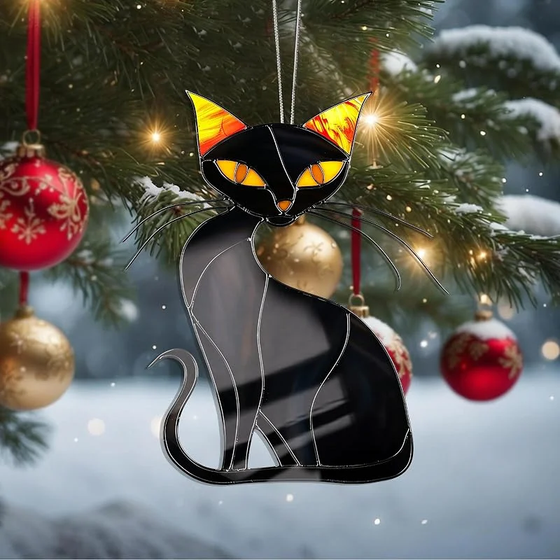 Adornos de Navidad para colgar en forma de gato, adornos de árbol de Navidad hechos a mano, decoración del coche y del hogar, regalos de Navidad, decoración de acrílico para manualidades, ideas de — Decoracion Navidad