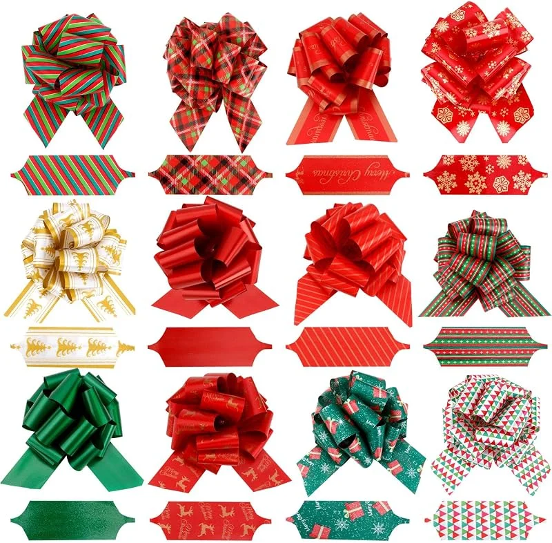 KIYFXA Lazo de regalo de Navidad, lazos de Navidad con cinta de regalo para embalar, 12 lazos de regalo de Navidad, para envolver regalos de Navidad, regalos, floristas, ramos de flores — Envoltorio regalo