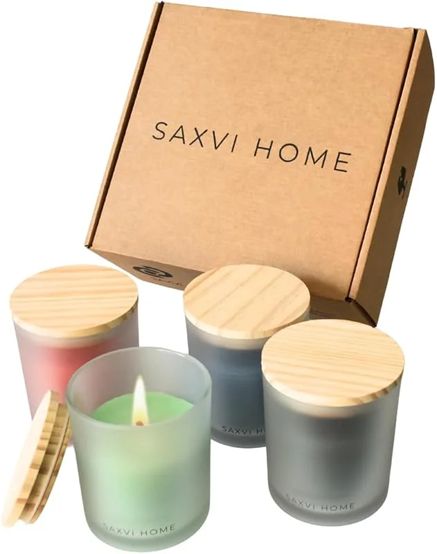 SAXVI Set 4 Velas Cera de Abeja - 140h (Lavanda, Limón, Árbol de Té, Ylang Ylang) — Cena a la luz de velas