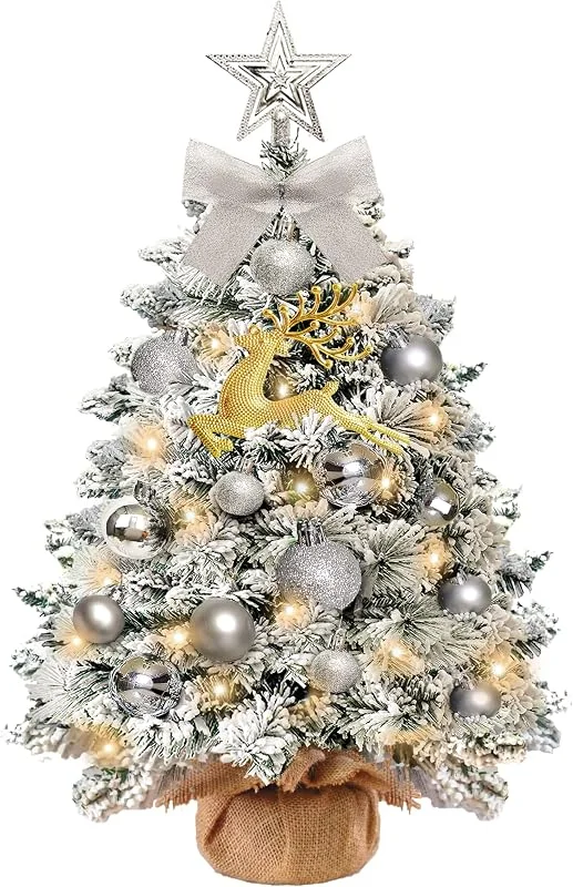 Visita la tienda de BXAEYIPOR Mini Árbol de Navidad Artificial 60 cm con 23 Decoraciones y Corona de Estrella, Decoración para Casa o Oficina con Luces Incorporadas (Plata) — Adviento y mesa