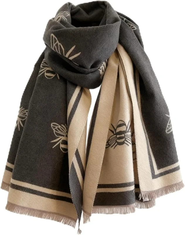 Moguxb Bufanda para Mujer Gris Bufanda Cálida de Invierno con Estampado de Abejas a Doble Cara Estolas Fulares Pashminas para Invierno — Ropa Navidad