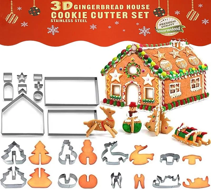 Honicemar Moldes para Galletas Casa de Pan de Jengibre Navidad Moldes 18 Piezas Cortadores de Galletas Navideñas de Acero Inoxidable Moldes de Horneado 3D Herramientas de Repostería DIY — Hogar y cocina