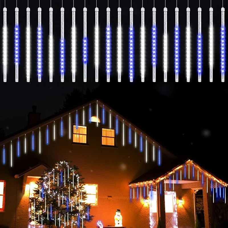 Vikdio Luces de Navidad exterior, luces meteoro 20 tubos 30 cm 600 LED Deco — Luces Navidad