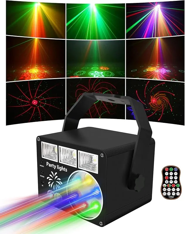Vicalo Luces Discoteca, Luz Discoteca con Control Remoto, 3 en 1, Luces DJ de Discoteca, Activadas por Sonido Luz Lámpara de Proyección LED para Casa, Fiesta, Cumpleaños, Bar, Navidad — Luces Navidad