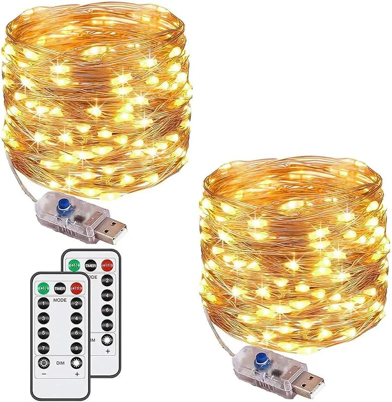 Visita la tienda de Augone Guirnalda de luces de hada, 120 LED, 12 m, 8 modos, enchufe USB, luces alimentadas, impermeables, para exterior, interior — Luces Navidad