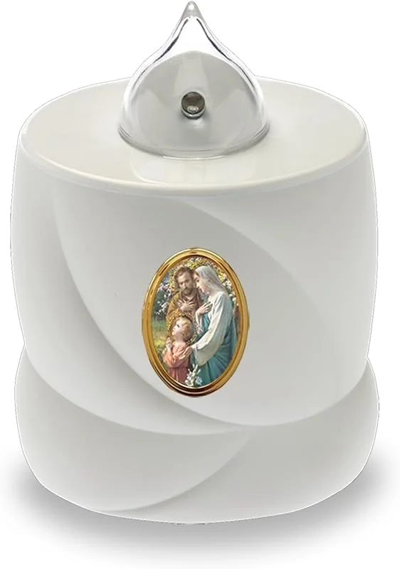 AROBA Vela LED para tumba, efecto parpadeante, largo tiempo de combustión de hasta 200 días, vela reutilizable para cementerio, blanco sagrado familia — Cena a la luz de velas
