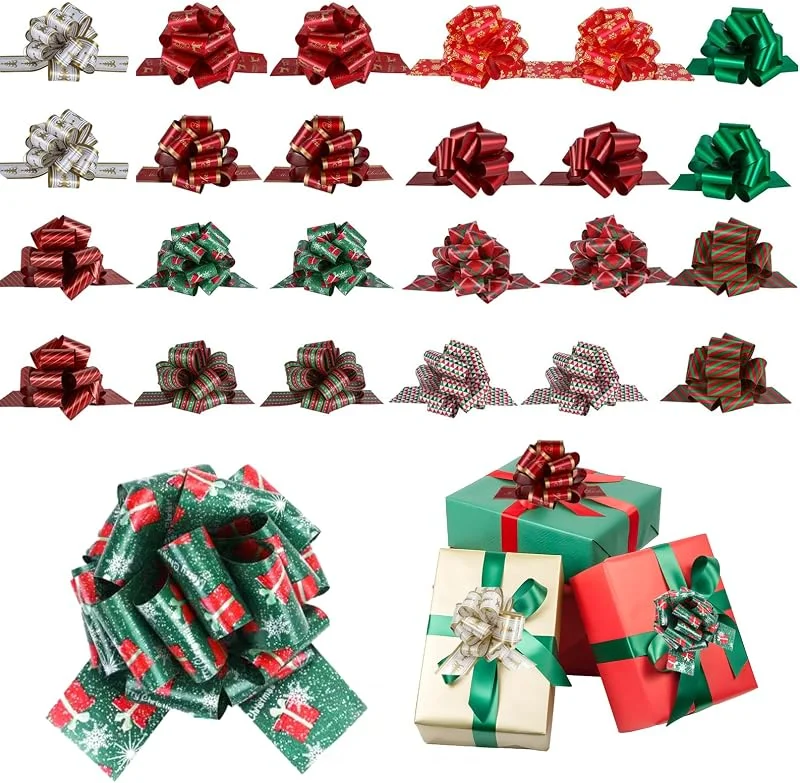 GTYARYUA Lazo Regalo Navidad, 24 PCS Lazos Regalos para Paquetes, Cinta para Lazos Regalos, Lazos de Envoltura de Navidad, para Cumpleaños, Decorar Coches de Boda, Ramos, Cestas, Cajas de Regalo (24 PCS) — Envoltorio regalo