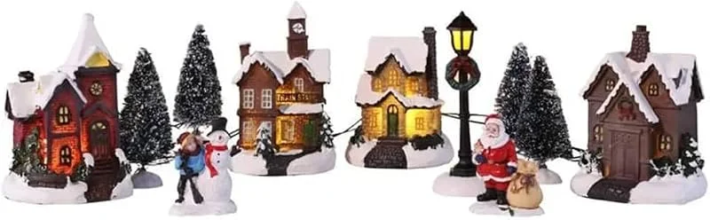 HI Ciudad navideña con decoración de nieve, pueblo navideño con casas iluminadas con luces led en 3D, escena de Navidad, decoración de Navidad — Decoracion Navidad