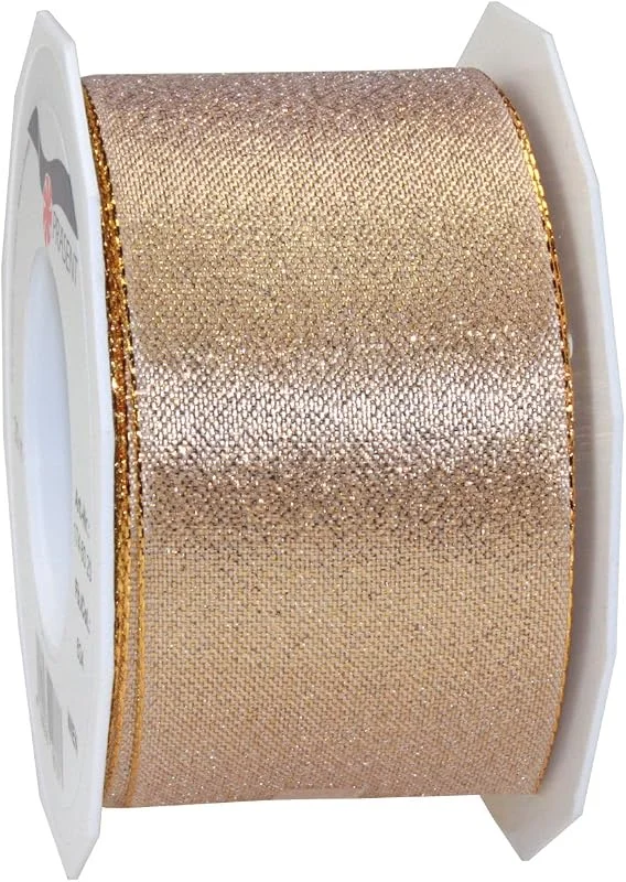 Visita la tienda de PRÄSENT C.E. Pattberg Präsent Wien - Rollo de Cinta con Alambre metálico (60 mm x 20 m), diseño de Entramado con Bordes, Color Dorado — Envoltorio regalo