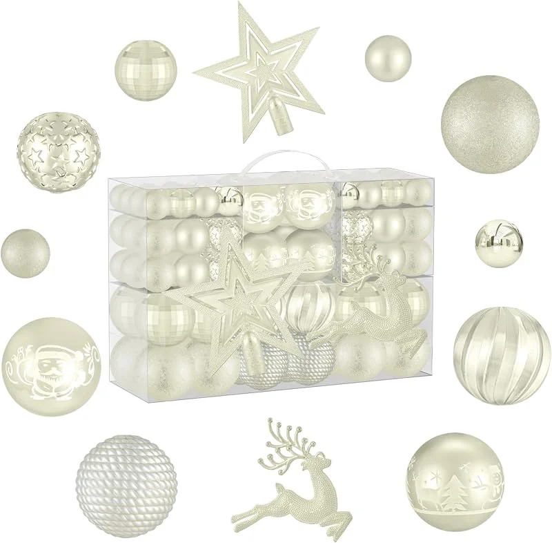 Seachrgif 102 Piezas Bolas de Navidad, Adornos y Decoración para Árbol Navideño, Bolas de Plástico — Decoracion Navidad