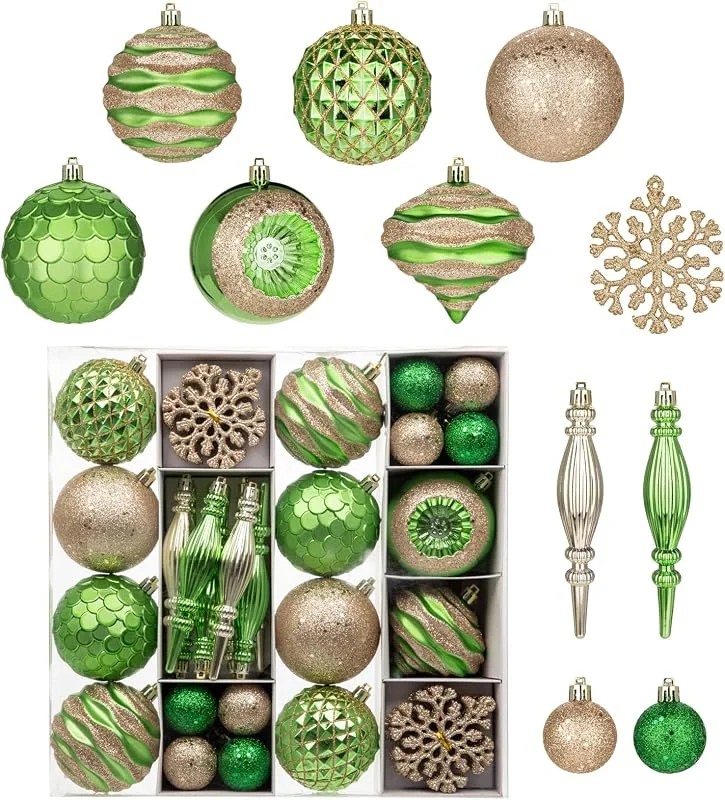 Visita la tienda de Oairse Oairse Juego de 50 adornos de bolas de Navidad con purpurina verde irrompibles para árbol de Navidad, adornos colgantes de bolas de Navidad para decoraciones de árbol de Navidad, fiesta de Navidad — Decoracion Navidad