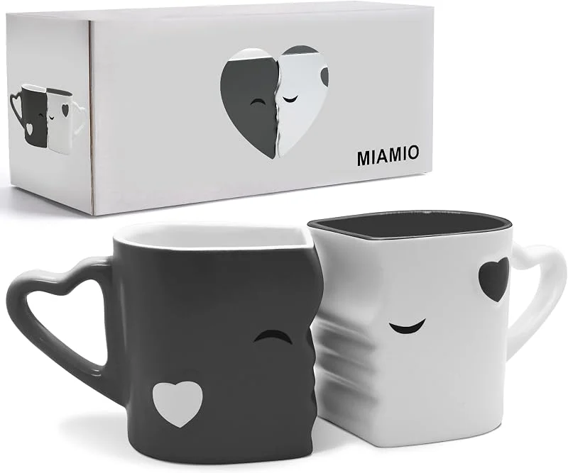 Visita la tienda de MIAMIO MIAMIO - Tazas de café de cerámica (300 ml), set de 2, que se besan (Gris) — Adviento y mesa