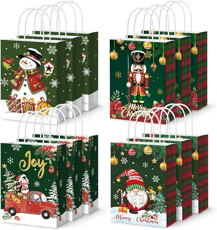 Visita la tienda de Neloheac Neloheac 12 Bolsas Pequeñas de Regalo de Papel Verde Navidad Infantiles — Envoltorio regalo