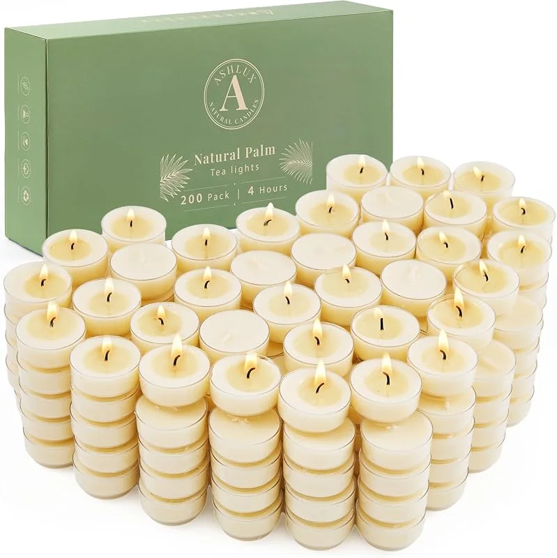 Ashlux Paquete de 200 velas de té de palma, 4H, sin aroma, base elevada — Cena a la luz de velas