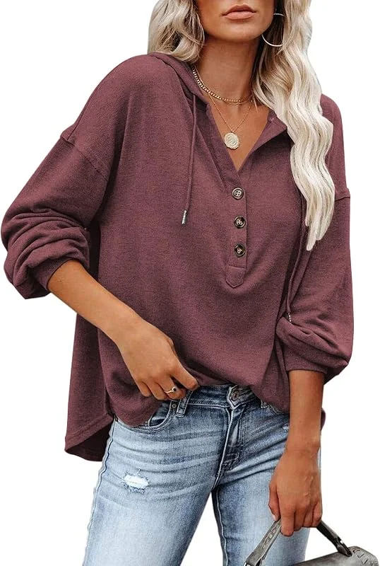PLOKNRD Sudadera Extragrande para Mujer de Manga Larga con Botones y Capucha con Cordón — Ropa Navidad