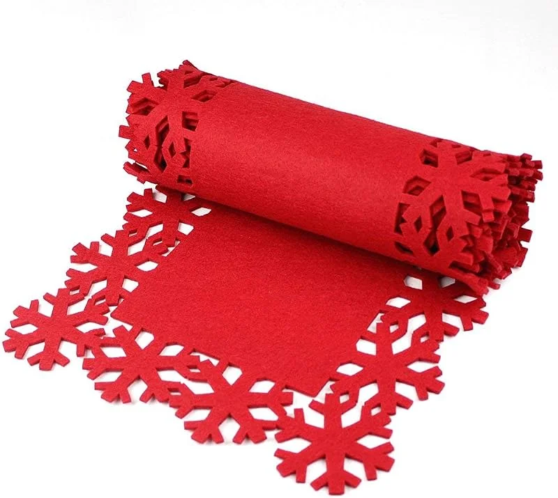 Christmas Concepts® 2M Camino de Mesa de Fieltro Rojo de Lujo con diseño de Borde de Copo de Nieve - Vajilla de Navidad - Accesorios de Comedor — Hogar y cocina