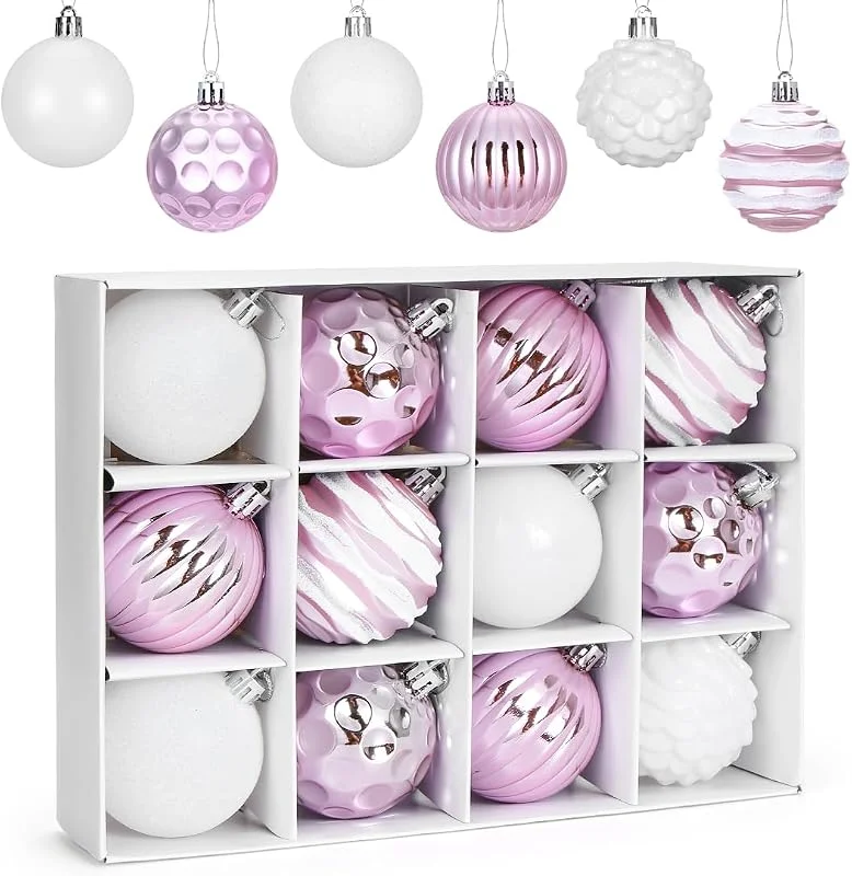 Meleager Bolas de Navidad Rosado Morado Claro, Bolas de Navidad Grandes 6cm, Adornos árbol de Navidad 12PCS, Navidad Esferas de Plastico, Pintado Bolas Adornos — Decoracion Navidad